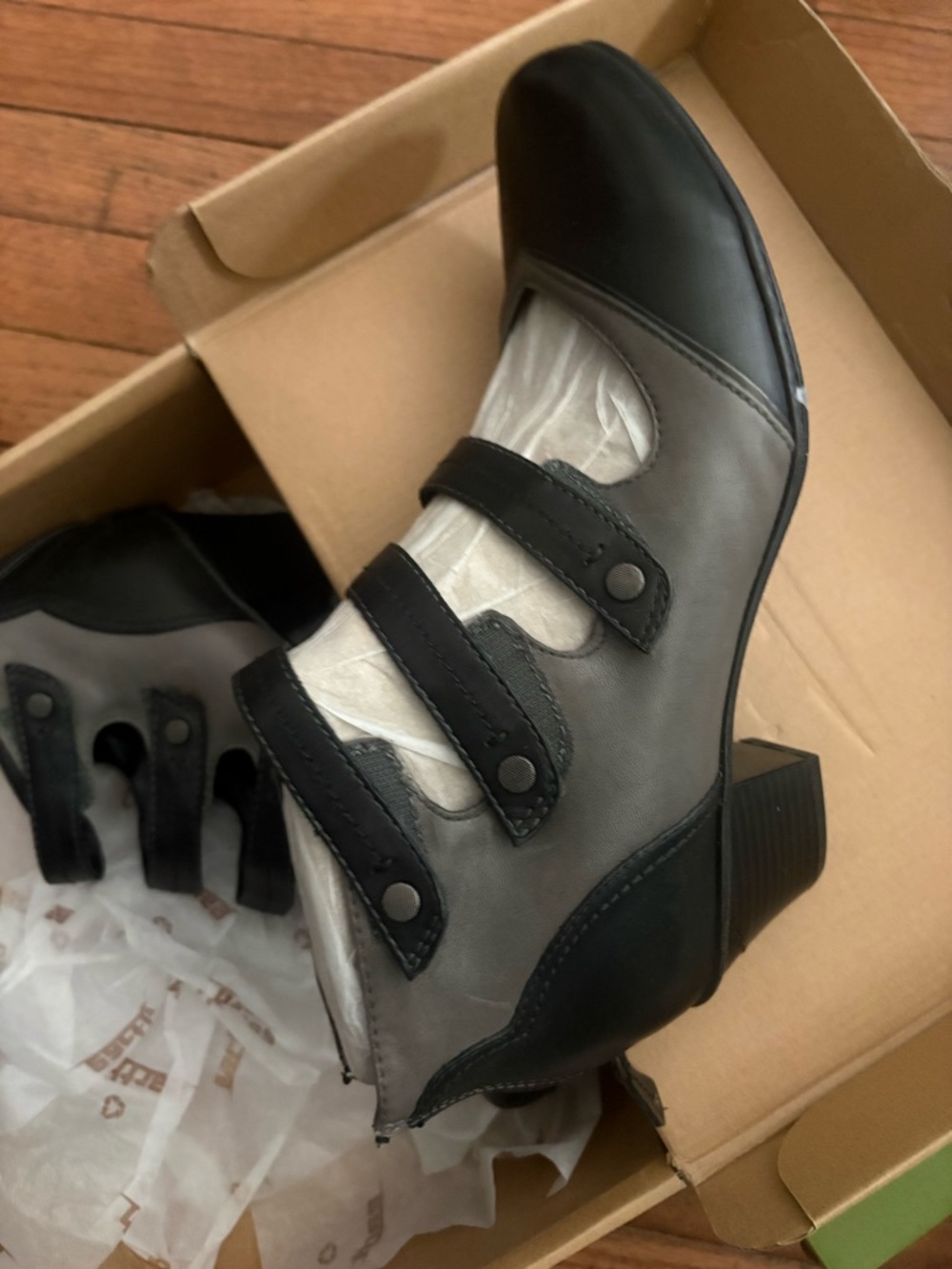 Earth Triple-Strap Black and Gray Ankle Booties - Picture 3 of 3